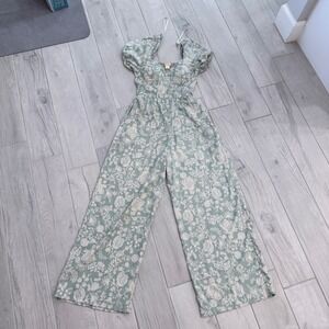 Band of The Free Women's Sage Green Floral Print Wide Leg Jumpsuit Size S